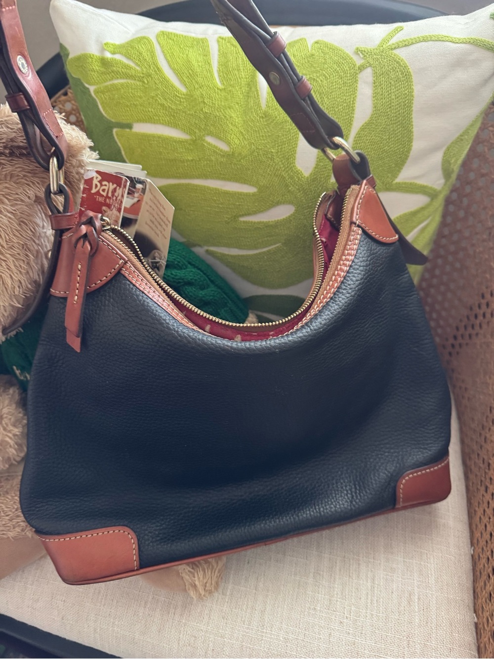 Dooney & Bourke Black with Brown Trim Pebbled Leather Hobo - Picture 3 of 3
